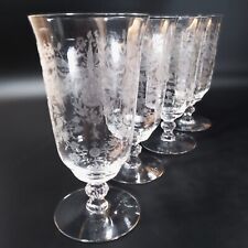 Set of 4 Heisey Orchid Crystal Iced Tea Glasses Goblets Stem 5025 Etch 507 12 Oz picture