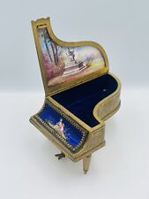 Antique Vienna Austrian Enamel Velvet Lined Piano Brass Jewelry Box picture