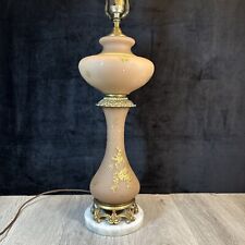 Stunning Vintage MCM Satin Glass Lamp with Gold Brass Accents & Marble Base 31” picture