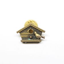 JJ Jonette Birdhouse Bird House Pin Lapel Enamel Collectible Brass Tone picture