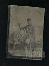 Antique Tintype Photo Medal Wearing Bike Rider Posing with Bicycle Cool Pose picture