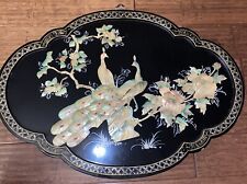 Vtg Asian Lacquer Mother of Pearl 3D Wall Picture Peacock & Flowers (read) picture
