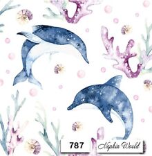(787) TWO Paper LUNCHEON Decoupage Art Craft Napkins - DOLPHINS SEA OCEAN CORAL picture