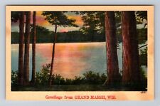 Grand Marsh WI-Wisconsin, Scenic Sunset Lake Greetings Antique Vintage Postcard picture