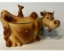 Vintage McCoy Brush Brown Elsie the Cow Cookie Jar And Winking Cat W10 USA picture