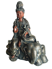 Vintage  Quan Yin Buddha Goddess of Mercy  Sitted on an Elephant Resin , Statue picture