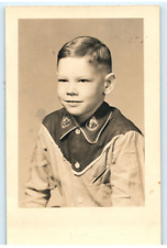 Vintage Postcard RPPC, Young Boy Posing for Portrait Western Shirt, 1940's picture