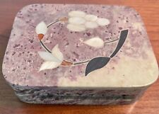 VTG Hand Carved Soapstone Trinket Box Inlaid Mother of Pearl Israel picture