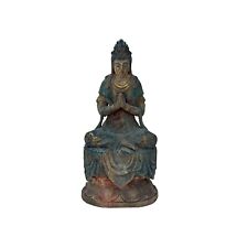Rustic Chinese Sitting Anjali Mudra Bodhisattva Guan Yin Statue ws3594 picture