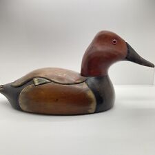 Vintage Hand Carved  Stained Wooden Bird Factory Canvasback Drake Signed 1978 picture