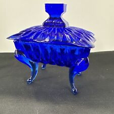 Indiana Glass Trinket Box Cobalt Blue Footed VTG Lid 5.25” T x 4.75” W x 3.5” D picture