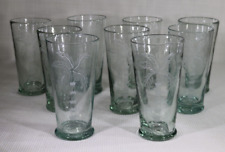 9 Hand Blown Mexican Glass Etched Palm Trees Drnking Glass Tumbler 6.5