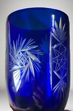 Antique Cobalt Blue Cut To Clear Bohemian Czech Glass Fairy Lamp picture