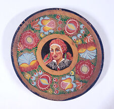 Antique Czech hand-painted wood plate Moravian folk costume art Kyjov kroj old picture