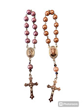 Rose Gold and Purple Mary and St. Agatha Breast Cancer Travel Rosary Set of 2 picture