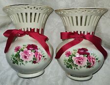 Victorian Rose Set of 2 Porcelain Lattice Vases Formalities by Baum Bros. picture