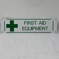 Vintage Metal FIRST AID EQUIPMENT sign 14”x3.75” Green/white picture