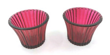 Partylite Votive Candle Holder Ruby Anniversary Pair Set of 2 P91408 Grooved picture