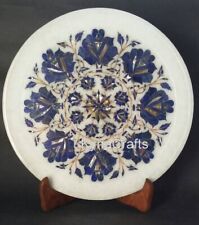 12 Inches Marble Platter Lapis Lazuli Stone Inlay Work Plate from Vintage Crafts picture