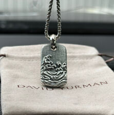 David Yurman Sterling Silver 35MM Waves Dog Tag Amulet Pendant 925 & Chain 22 In picture
