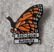 Anti-Social Butterfly pin - enamel metal brooch lapel cartoon -  picture