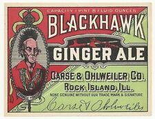 1920's  Large Blackhawk Ginger Ale Label Carse & Ohlweiler Co. Rock Island  Il. picture
