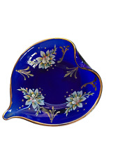 BEAUTIFUL COBALT BLUE GLASS HAND PAINTED MINT DISH picture