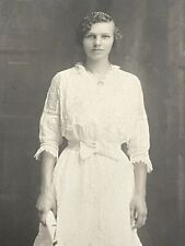 H5 RPPC Photo Beautiful Woman Victorian Era White Dress Piercing Eye Lovely picture