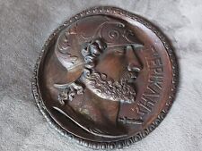 Antique Bronze 9 in. Round Greek Warrior Plaque  picture