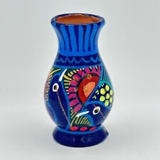 Talavera Folk Art Pottery Hand-Painted Bird Vase Mexico Colorful Blue 4” picture