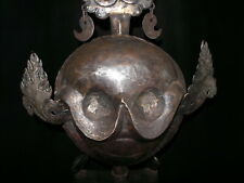 Old Nepal Tibet Tantric Sky Iron Trident Crown Citipati Head With Phurba Stand picture