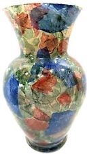 Vintage Paper Mache Colorful Glass Vase Green Blue Red 10.5” Tall 6” Wide picture