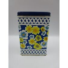Vintage 1989 Equal Sweetener Metal Tin Blue And Yellow Flowers, EMPTY, 6.5