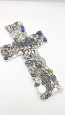 Vintage Jewelry Artwork Silver Tone Cross Wall Hanging Handmade One Of A Kind picture