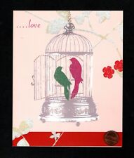 Valentine Card Birds Birdcage Flowers  GLITTERED - Valentine's Day Greeting Card picture
