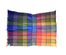 Vintage Handwoven Virgin Wool Blanket Throw Jewel Tones Rare Plaid Blanket Texas picture