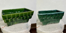 Vintage Cookson Pottery Set Of 2 Green Planter Vase Rectangular Geometric Box picture