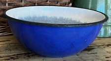 Vintage Cobalt Blue w/ Black Trim Enamelware Mixing Bowl  10