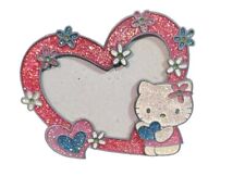 Sanrio Hello Kitty 2004 Picture Frame Metal Heart Shaped Sparkle Floral Mini picture