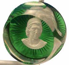 Baccarat Green Crystal Paperweight Alexander the Great Cameo 1975 Franklin Mint picture