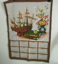 Vintage Tea Towel, Calendar, 1981, Ship, Flowers picture