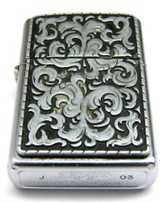 2003 Zippo Storming Scroll Filigree Windproof Lighter Silver & Black picture