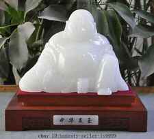 chinese 100% natural white jade carved happy laugh Maitreya Buddha rohan statue picture