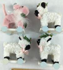 Vintage: Set of 4, Christmas Ornaments Lambs Pig on Sleds, Handmade picture