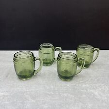 Set of 4 Vintage Shot Glasses Mini Mug Green Glass Barrel Keg Whiskey picture