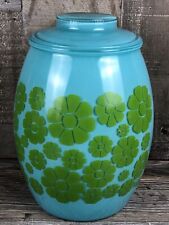 Vintage MCM Bartlett Collins Floral Flower Turquoise Blue Green Glass Cookie Jar picture