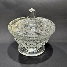 Lead Clear Cut Crystal Candy Dish Etched Glass with Lid Faceted Finial Vintage picture