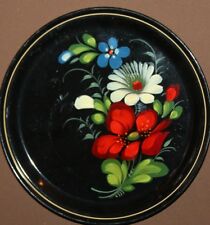 Vintage Russian hand painted metal tole floral plate  picture