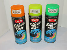 3 VINTAGE 1990s KRYLON 'KALIFORNIA KOLORS' SPRAY PAINT CANS ORANGE/YELLOW/GREEN picture