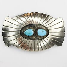Vintage Southwestern Nickel Silver Shadowbox Turquoise Brooch Signed picture